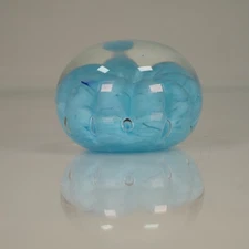 Vintage Joe Rice St. Clair Ribbon Crimp Art Glass Paperweight Blue 3x2"