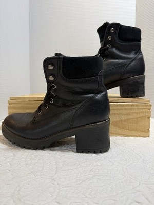 Chunky Black Leather Ankle Boots Size 39 Lug Sole Block Heel Booties Tamaris