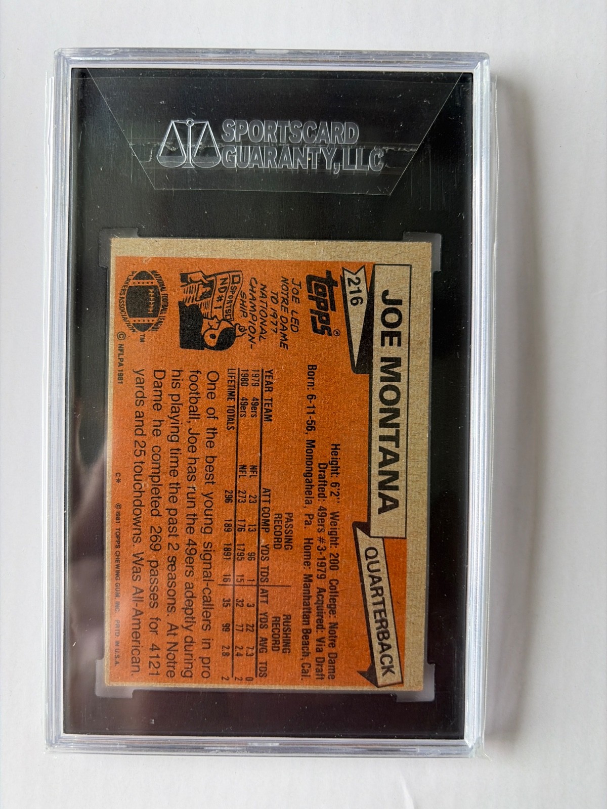 1981 Topps - Joe Montana #216 (RC) view 2