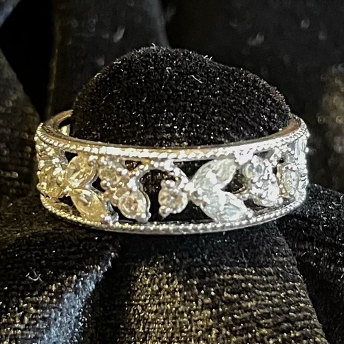 Vintage Silver 925 CZ Floral Leaf Cutout Band Ring Size 8 From QVC - product listing photo