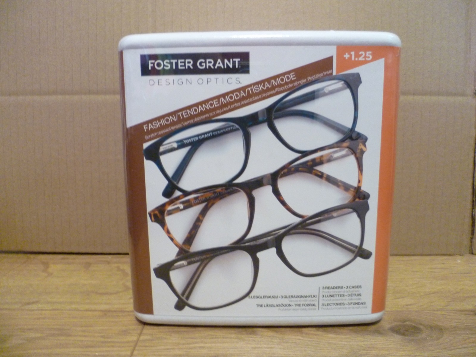 Foster Grant Design Optics Fashion Reading Glasses +1.25 3 Pack PLASTIC Frames••