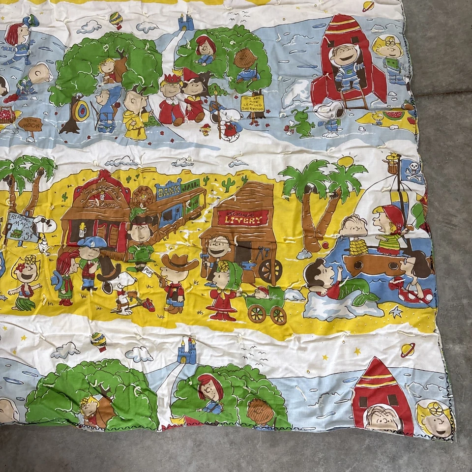 De Colección Peanuts Snoopy & Gang Doble Manta Edredón Topper Vaquero Occidental Pirata Blanco Foto 3 de 4