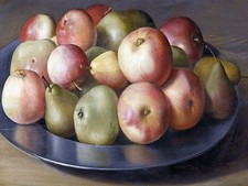 APPLES AND PEARS IN A PEWTER DISH Accent Tile Mural Kitchen Wall Backsplash 8x6