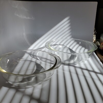 2 Pyrex Clear Mixing 9 X 3.5 & 8 x 3 Great Used Condition