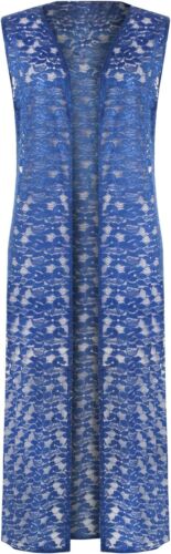 Women's Plus Size Floral Lace Open Long Sleeveless Top Cardigan - Picture 3 of 25
