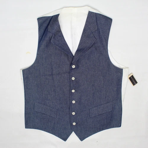 Hertling Vest Preppy Mens Derby Waistcoat Lapel L Blue Twill Cotton Denim USA