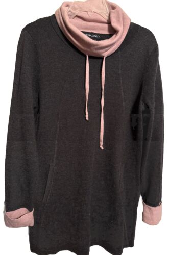 Cynthia Rowley M Charcoal Gray Light Pink Cowl Neck Pocket Front Sweater Dress - Picture 3 of 12