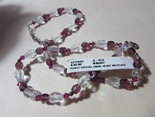 NEW/tags unworn 18-21" purple & clear crystal beaded necklace with silver heart