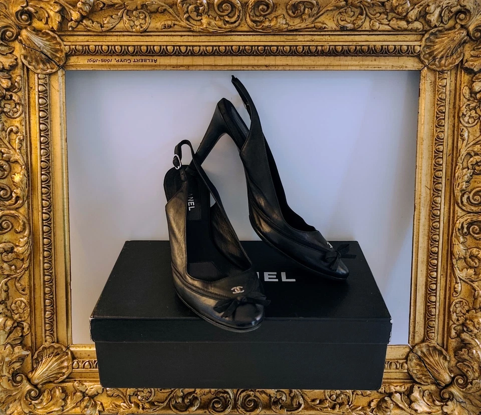 CHANEL SLINGBACK SANDALIAS DECOLETÉ TACONES Piel Negra - Imagen 2 de 4