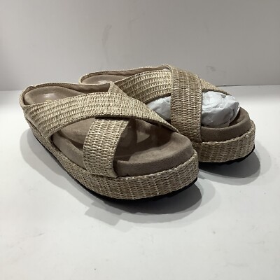 Mata Zhara Platform Woven Rattan Textile Footbed Sandals Womens Size 9M, New