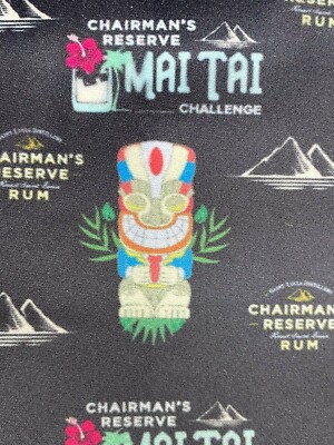 Tiki Necktie Chairman's Reserve Rum Charcol Gray & White Print 55'' Pre-owned