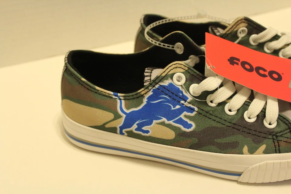 Foco NFL Detroit Lions Camuflaje Encaje Corbata Parte Superior Baja Lona Zapatos Mujeres Talla 7 Nuevos sin Caja Foto 2 de 4