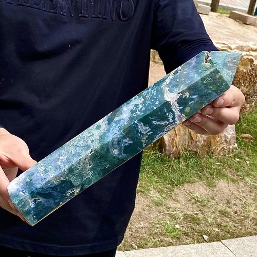 5.44LB Natural water grass agate wide column Obelisk quartz crystal sample colu - 第 9/12 張圖片