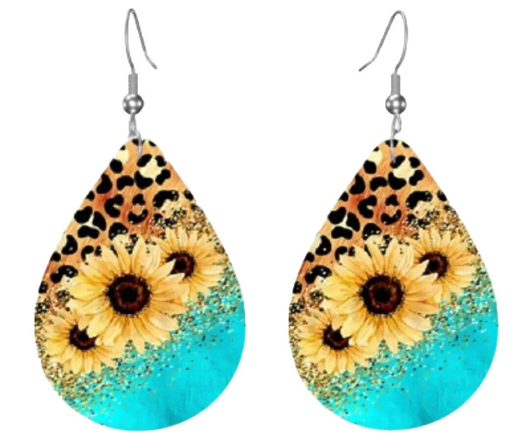 Pendientes de moda de cuero turquesa turquesa