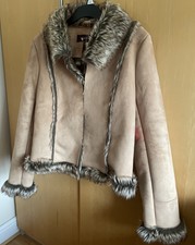 Savoir Tan Brown Faux Suede Fur Coat Jacket Size 10 New With Tags