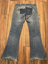 1960s 1970s Landlubber Patch Bellbottoms Flare Jeans Hippie Distressed VTG 30x33