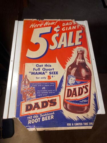 Vintage Dad's Rootbeer Cardboard Advertising Sign Mama Size Soda