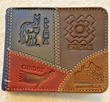 PERUVIAN LEATHER WALLET- Handmade w/ embossed Machu Picchu, Maravilla, Chacana