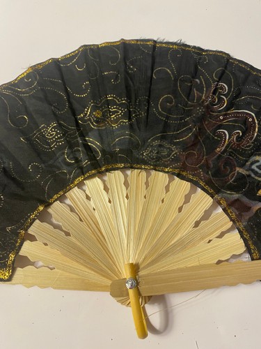 Fan Hand Bamboo Cloth Black Handmade Indonesia New Avenico Summer Fashion #106 - Picture 11 of 23