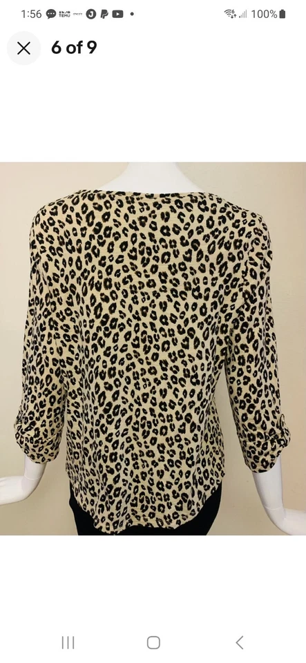 Top manga 3 (XL) Chico's clásico leopardo algodón modal 3/4 lengüeta enrollable impecable Foto 3 de 4