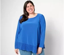 Attitudes By Renee Como Jersey Mix Media Asymmetric Top Womens Size S Blue