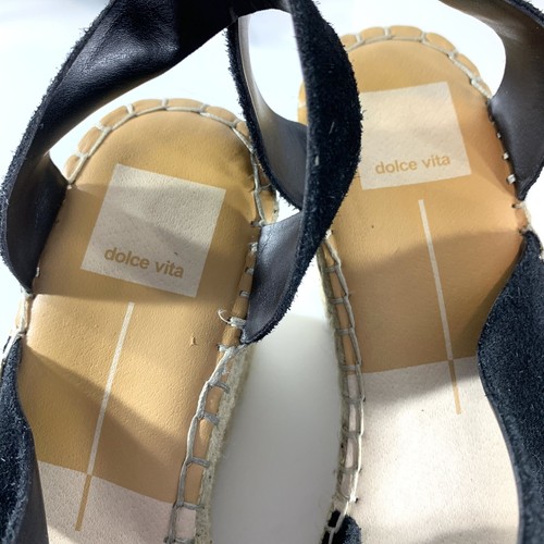 Sandalias Dolce Vita Shayla Talla 7.5 Negro Alpargata Cuero Plataforma Cuña Tirantes - Imagen 8 de 10