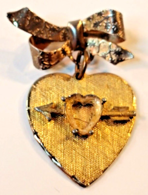 Hob Company Gold Tone Dangle Heart Brooch Pendant Pin Signed