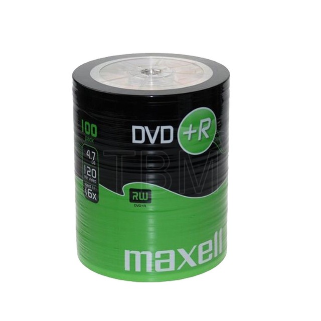 100 Pack Maxell DVD+R Blank Media Discs 4.7 GB, 16x Speed, 120 mins