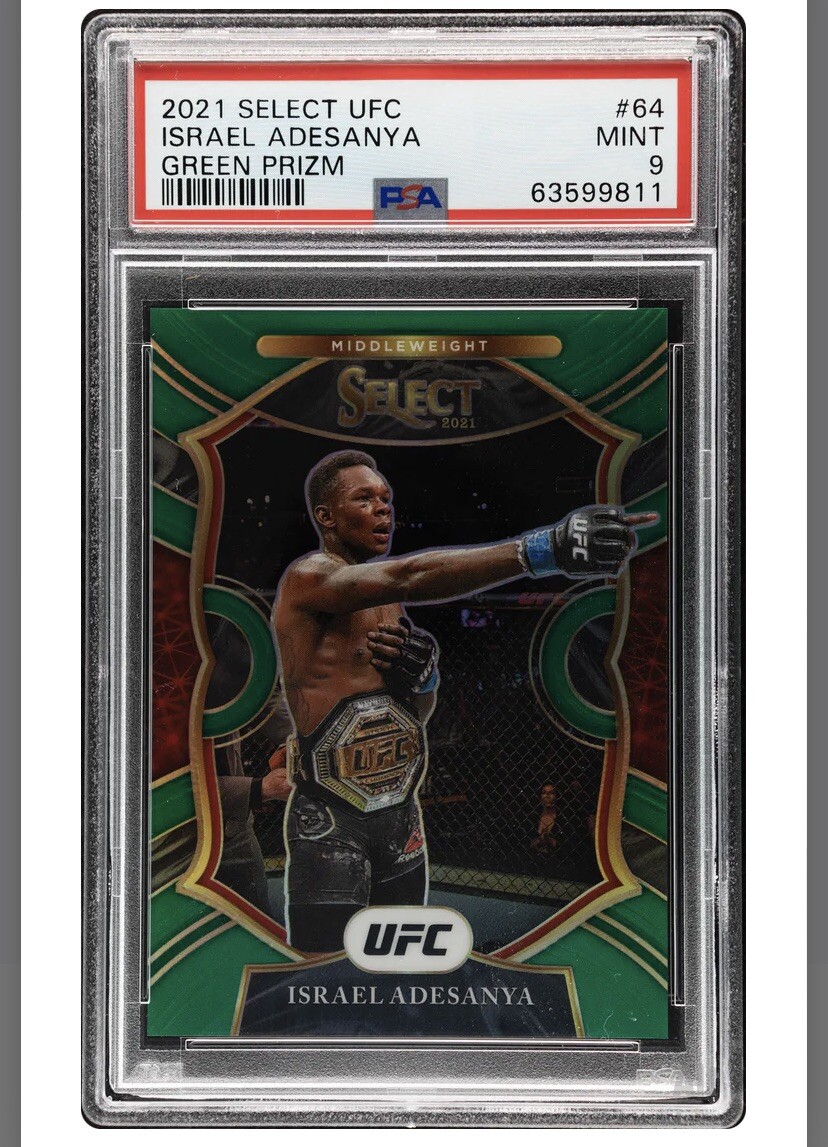 2021 Panini UFC Select Israel Adesanya PSA 9 Green 2/5 RARE, SSP concourse