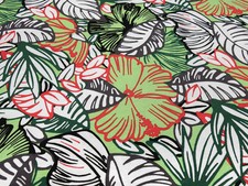 Outer fabric CV/EA jersey flowers leaves design white green red gray black dress fabric