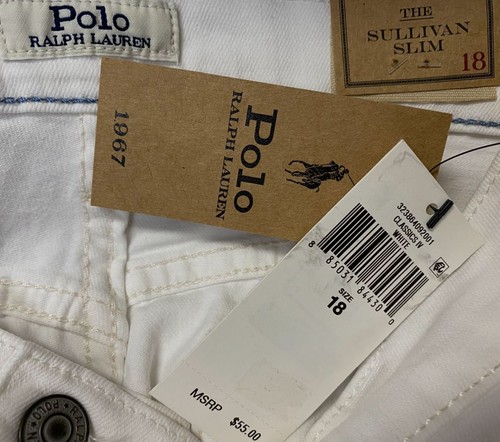 $55 Polo Ralph Lauren Kid's Boy White Slim Sullivan Stretch Denim Shorts Size 18 - Picture 3 of 3