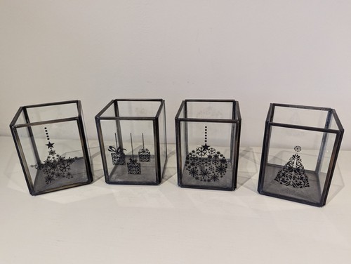 Set of 4 x Christmas Tea Light Holders Glass Metal James Brindley Harrogate - Picture 20 of 24