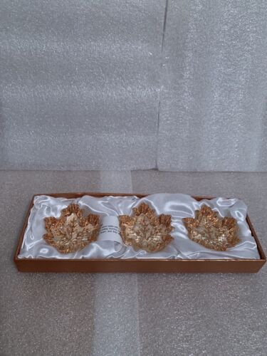 Amber Shimmer PaperWeight Maple Leaf Votive Candle Holder 3 Set New Open Box - Picture 1 of 6