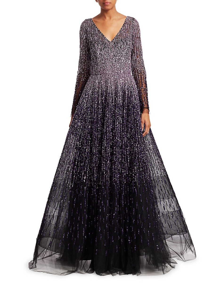 $7290 NEW Pamella Roland Sequin Ombre Tulle Illusion Purple Dress Ball Gown  4 | eBay