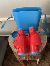 Childs Vintage Red Prismatic Binoculars in Blue Case Made in Italy All Lens Caps