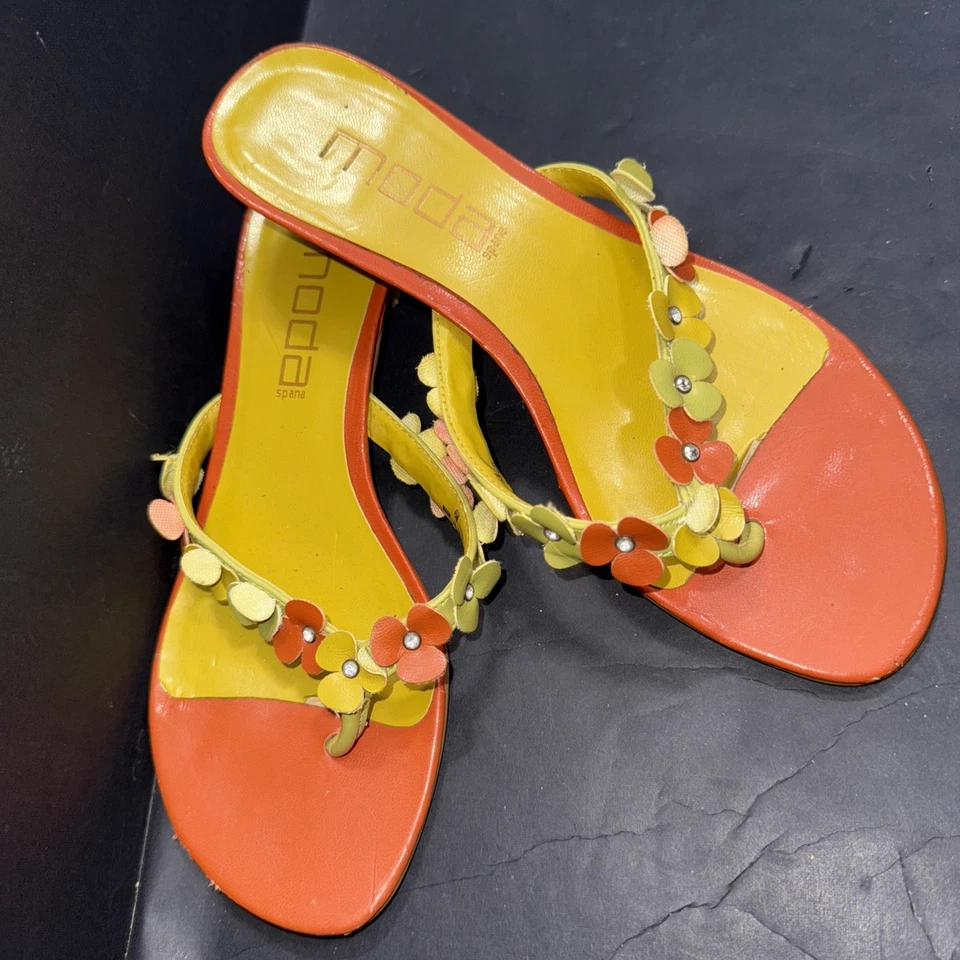 Chanclas Moda Spana Naranja Amarillo Gatito Tacón Floral Preppy De Colección Y2K Talla 6 Foto 2 de 4
