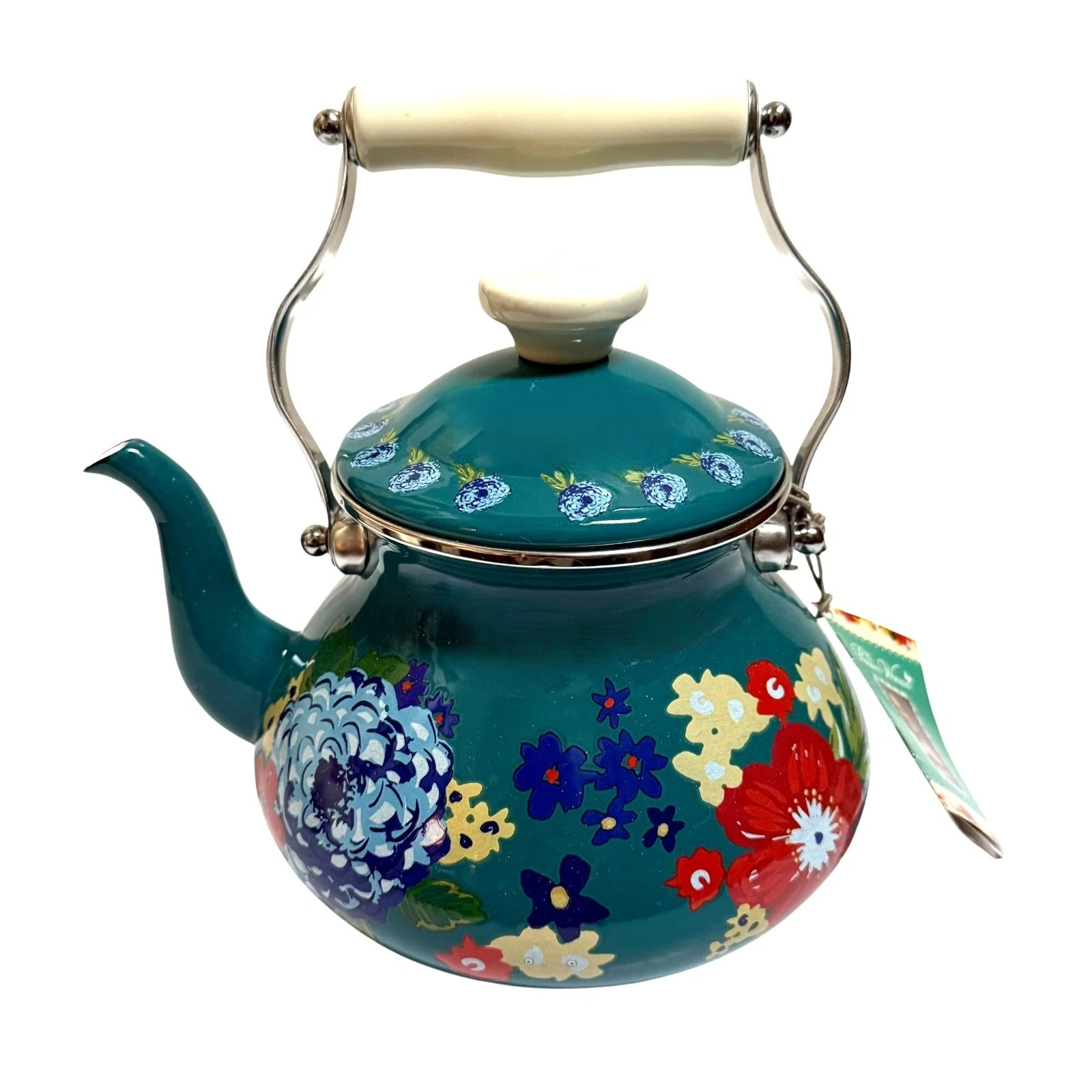 The Pioneer Woman Dazzling Dahlias Tea Kettle Pot 2018 Enamel On Steel Floral