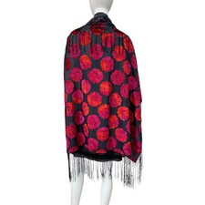 Vintage 90  s/Y2K Burnout Velvet Fringed Floral Piano Shawl