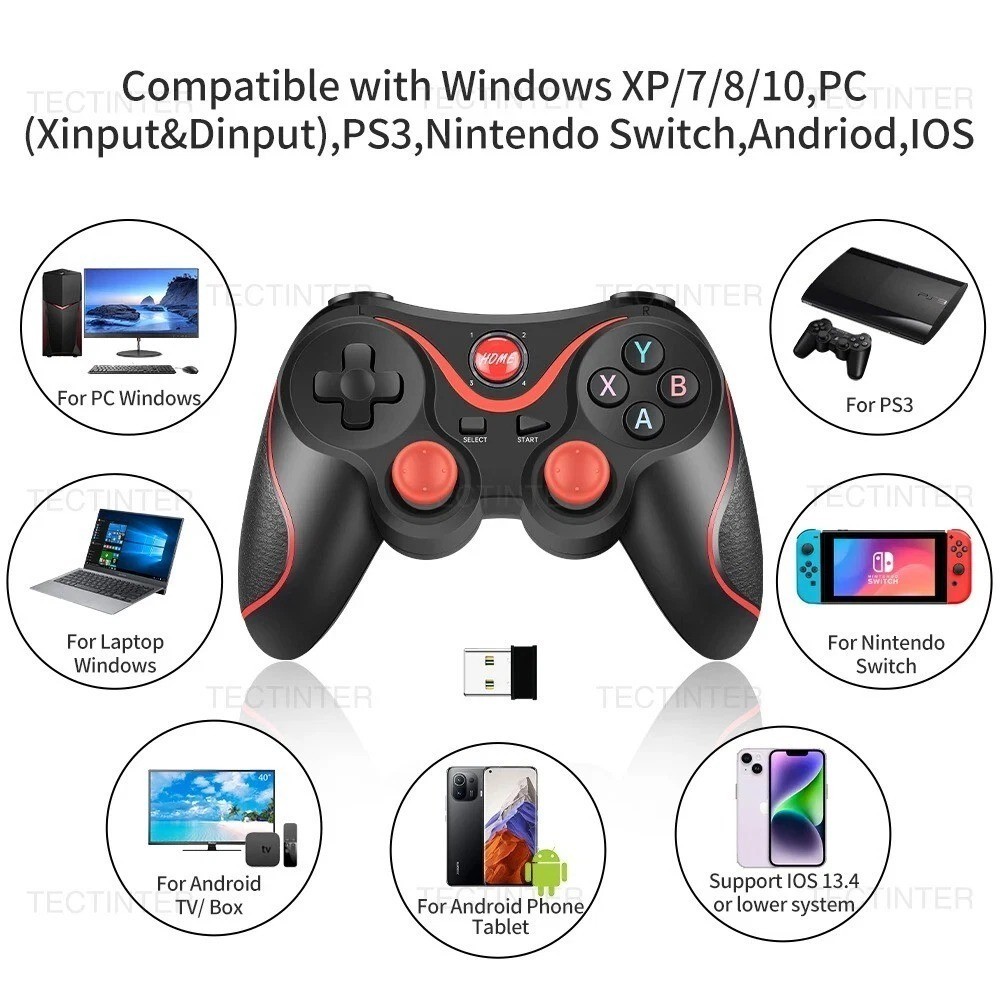 Manette sans fil Bluetooth noire pour smartphone Android PC et console PS3