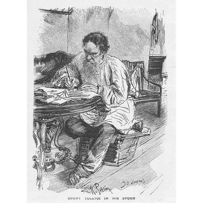 Graf Tolstoi im Arbeitszimmer - Antiker Druck 1901
