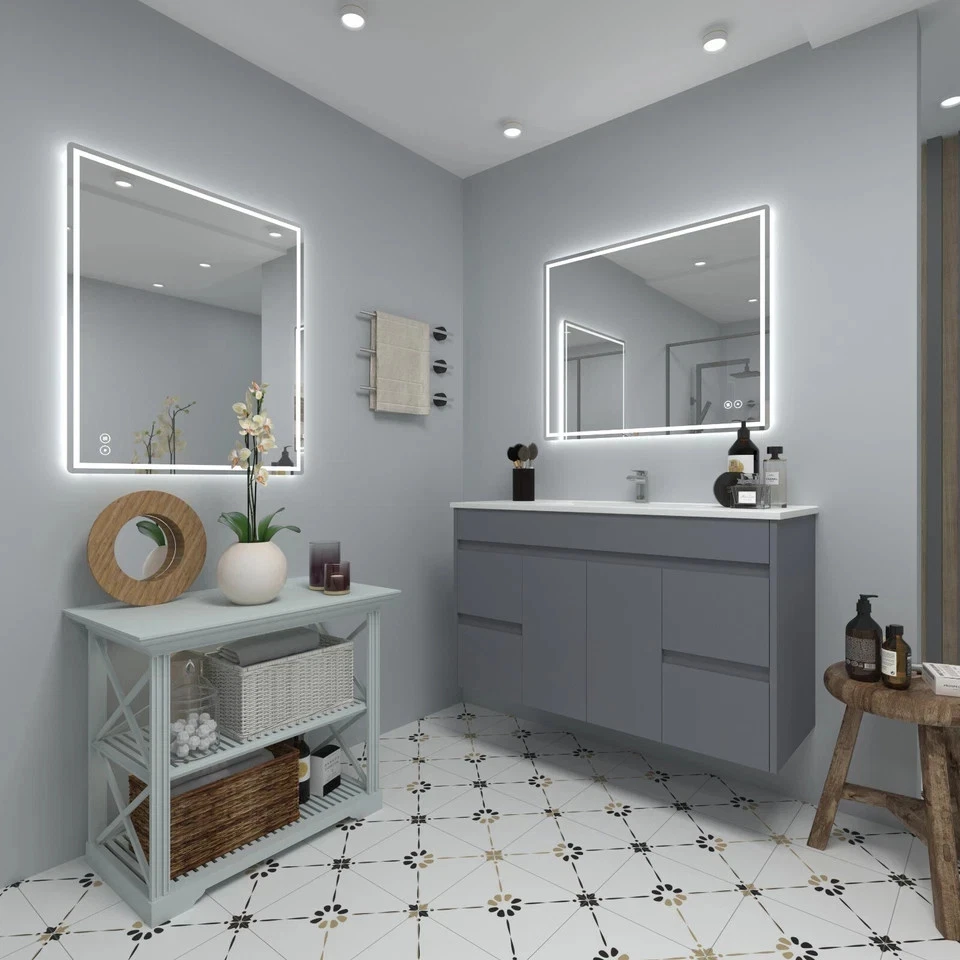 Espejo de baño LED de 36x30"" espejo de tocador de pared regulable antiniebla sin marco Foto 3 de 4