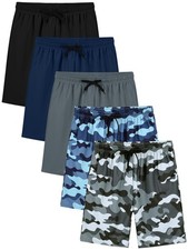 5 Pack Boys Mesh Shorts Boys Quick Dry Athletic Pull-On Shorts with Elastic W...