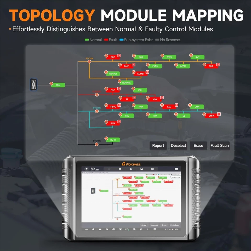Foxwell NT1009 BT Car ALL System Bidirectional Diagnostic Scanner Key ECU Coding - Image 3 of 4