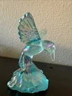 Vintage Fenton Iridescent Celeste Blue Hummingbird Figurine 4" Tall - Signed