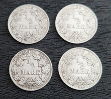 Silberm&uuml;nzen 4 x 1/2 Mark Kaiserreich 1914 A, 1915 A, 1917 A, 1917 A 900er S.
