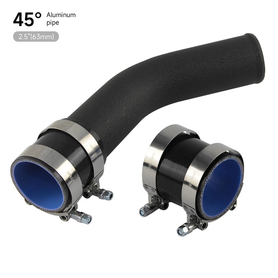 Tubo intercooler turbo de aluminio 45 grados 63 mm 2,5" + manguera de silicona + abrazaderas negro Foto 4 de 4