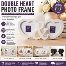 Tesco Double Heart Photo Frame White Holds 2 x 5x5" Photos Love Picture Frame