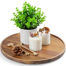 Best 12 Inch Acacia Wood Round Tray, Wooden Decorative Serving Coffee Table Tray