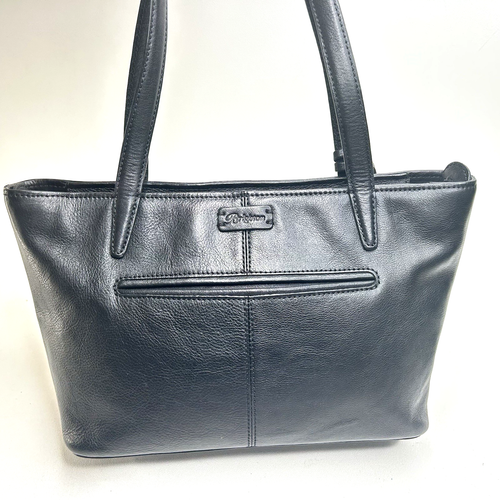 BRIGHTON Lucia Cordoba Black Leather Fleur de Lis Embossed Shoulder Bag Tote - Picture 3 of 13
