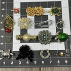 VTG Costume Jewelry Brooch Lot Of 14, Turtles, Rhinestones, Art Deco Some Signed